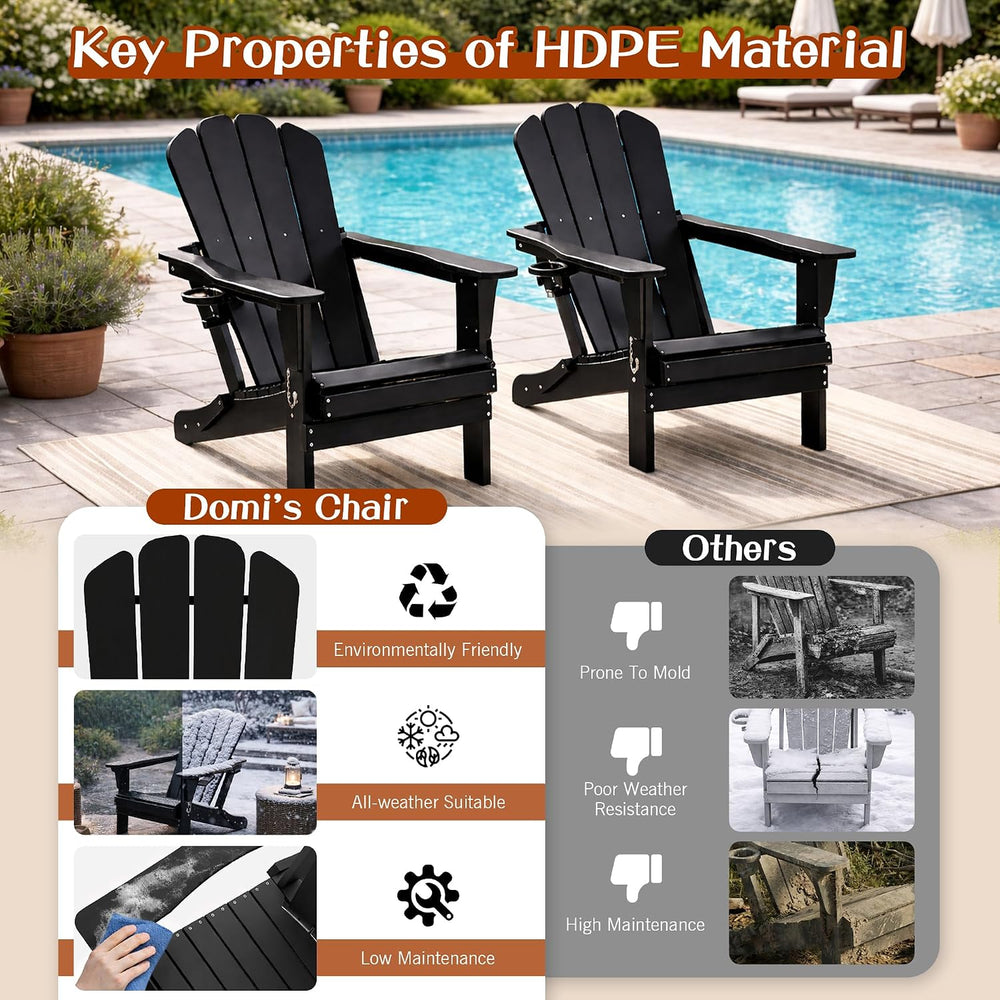Domi Folding Adirondack Chair Set of 4, HDPE All-Weather Adirondack Chairs wi...