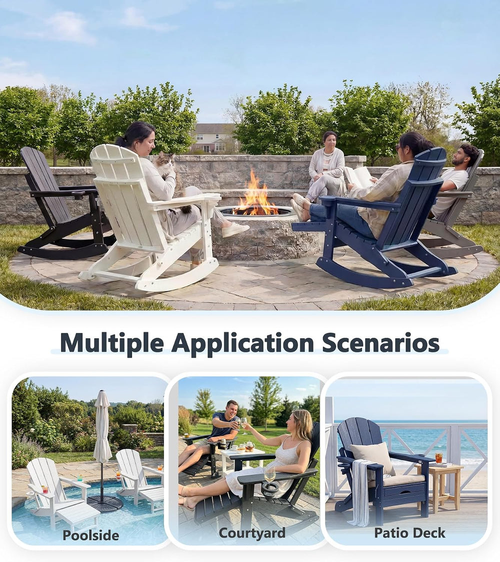 PASAMIC Adirondack Rocking Chairs Set of 2, Foldable All-Weather HDPE Patio R...