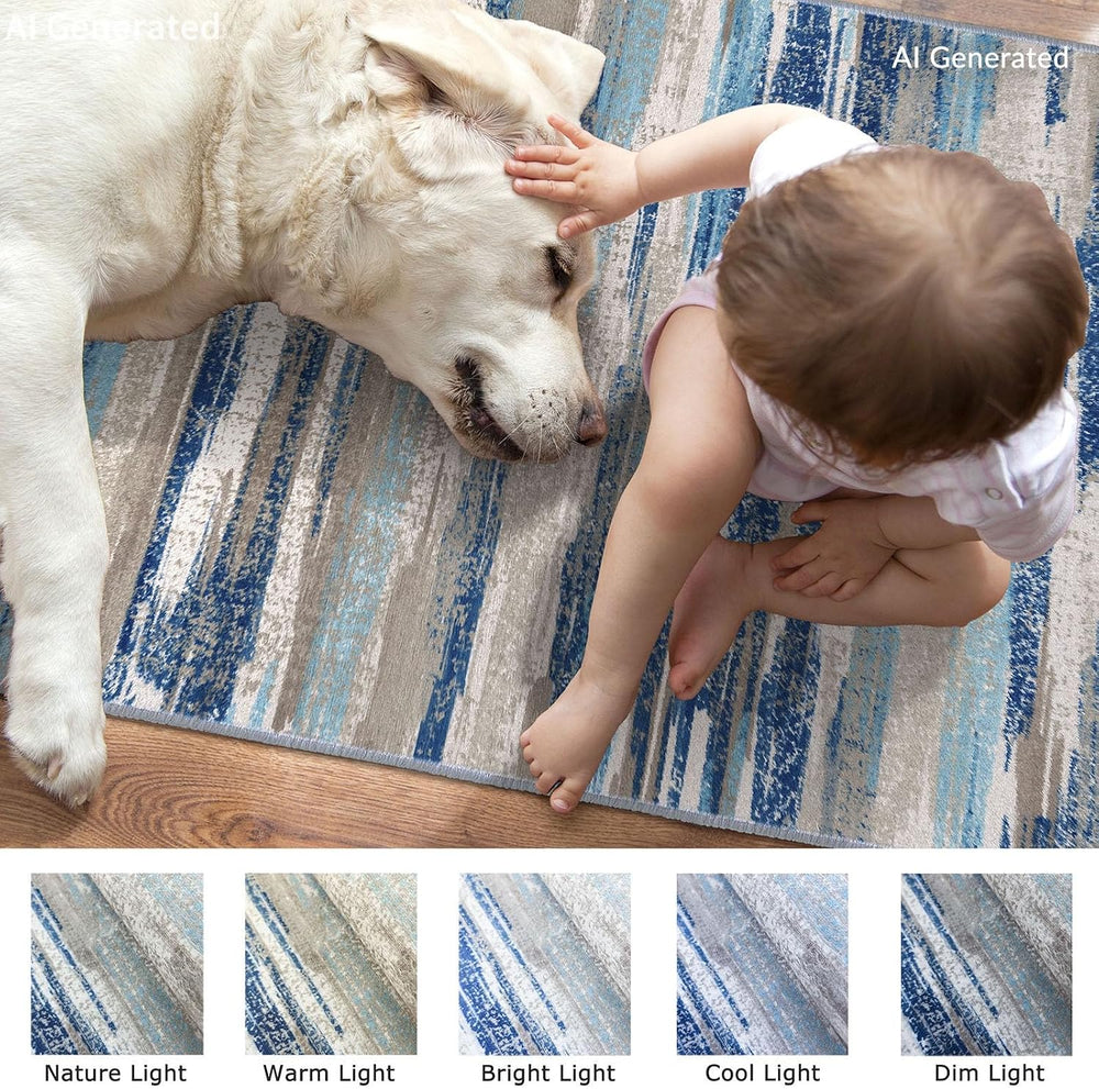 Lansny Washable Abstract 8x10 Area Rug for Living Room Non Slip Bedroom Rug