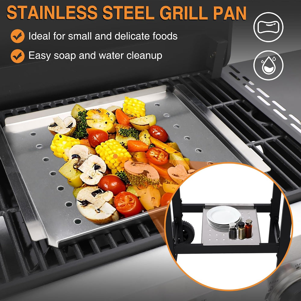 Propane Gas Grill with Folding Side Tables, 3-Burner Gas Grill with Cast Iron...