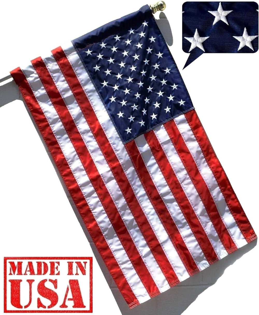 US Flag Factory - 2.5x4 FT American Flag (Sleeved) (Embroidered Stars, Sewn S...