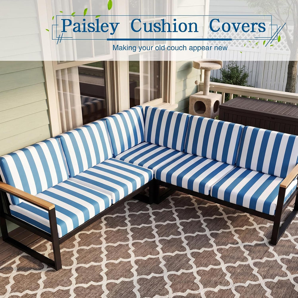 Newwiee 12 Pc Patio Stretch Cushion Covers,Blue White,Stripes