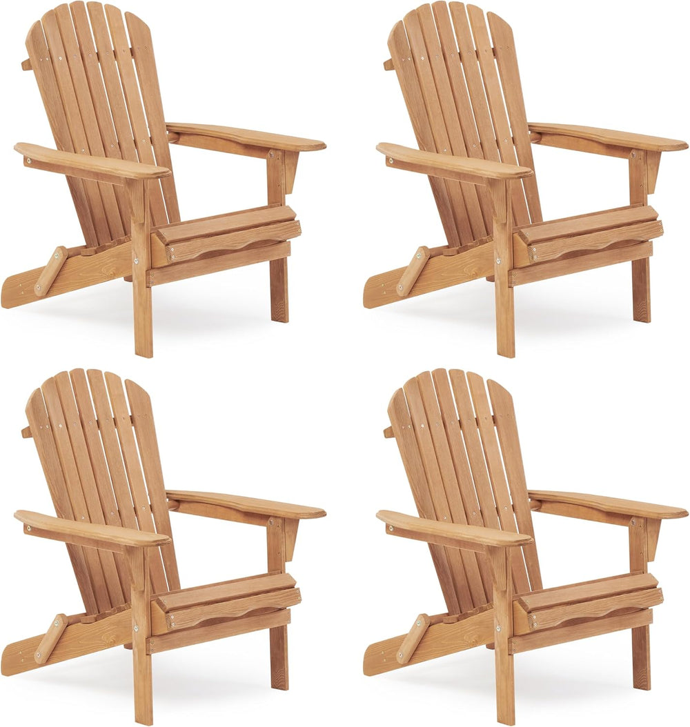 Wooden Folding Adirondack Chair Set of 4, Pre-Assembled BackRest Wood Lounge ...