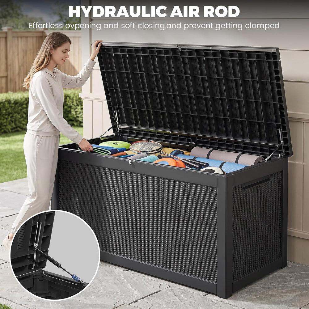 380 Gallon Outdoor Storage Box, Extra Large Waterproof Resin Deck Box with Lo...