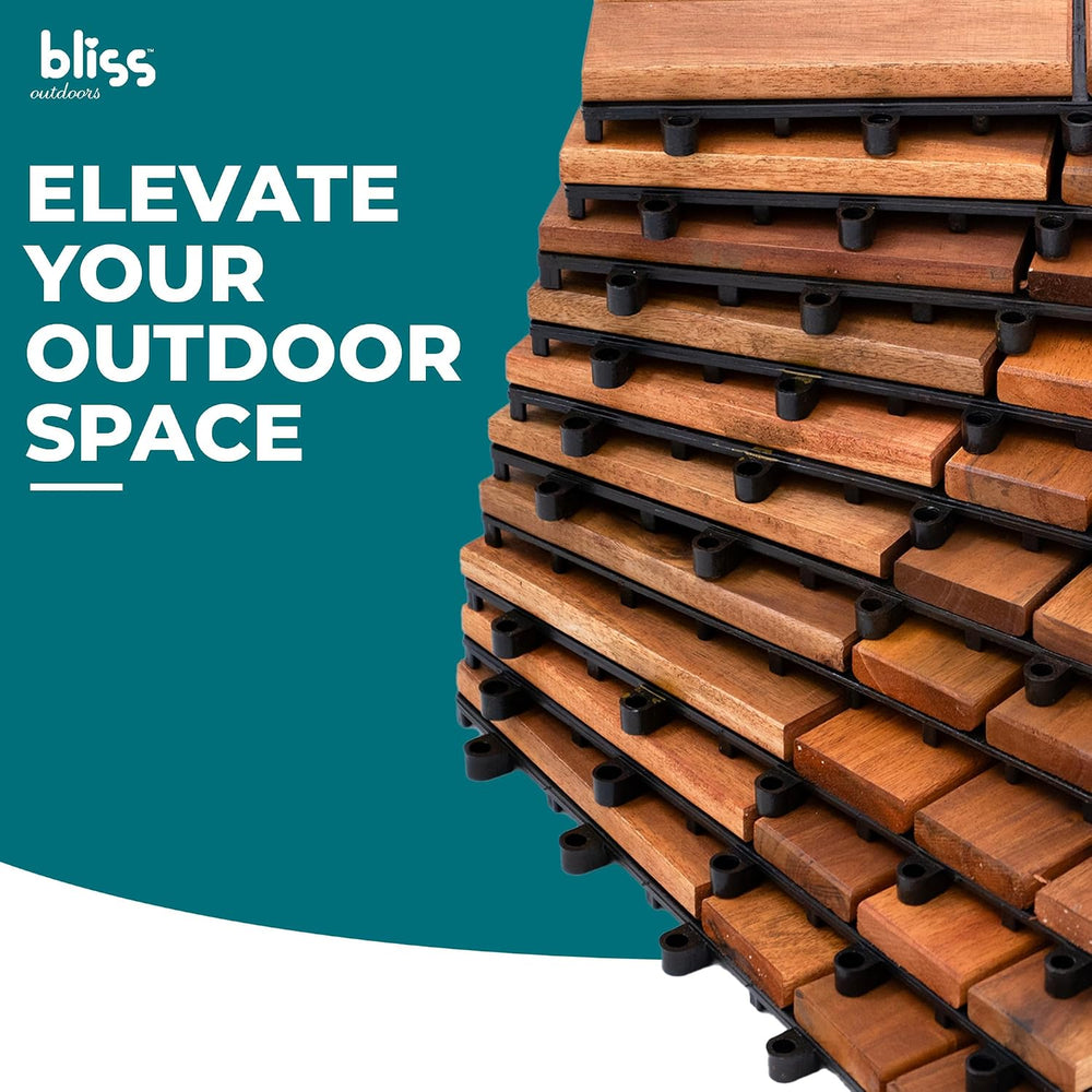 Bliss Outdoors 12-Slat Acacia Hardwood Deck Tiles, Natural, Set of 10