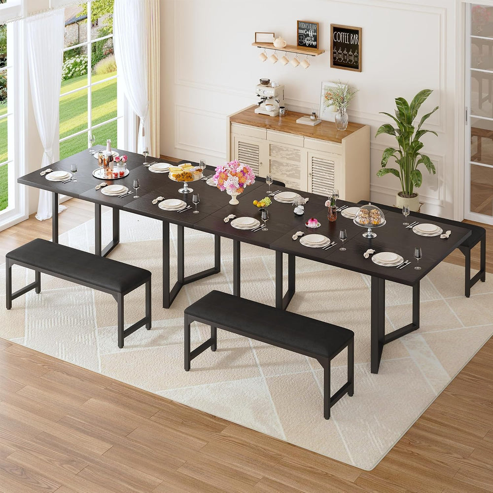 HUAHUU 63" Extendable Dining Table Set for 4-6, Kitchen Table with 2 Uph...