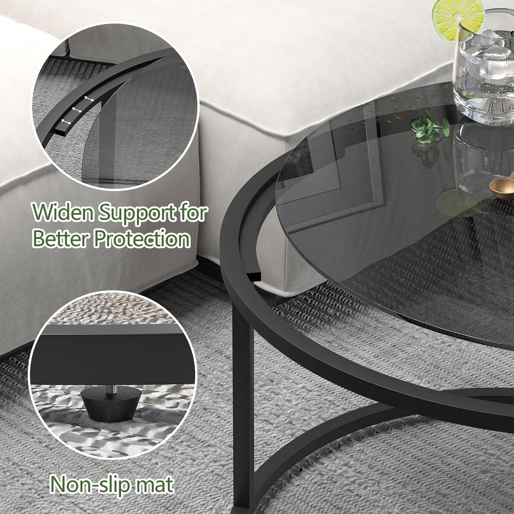 Glass Coffee Table Modern Center Table,Minimalist Round Coffee Tea Table,Temp...