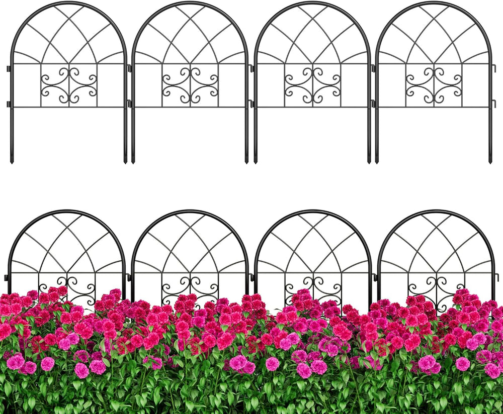 Garvee Decorative Garden Fence Panels 4-Pack, 20"x26" Black Metal A...