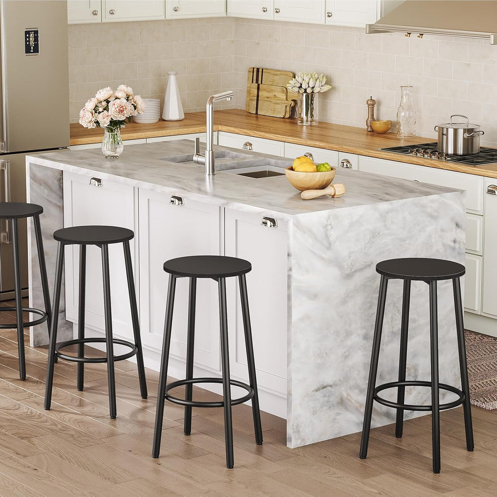 HOOBRO Bar Stools, Set of 2 Bar Chairs, Kitchen Round Height Stools with Foot...
