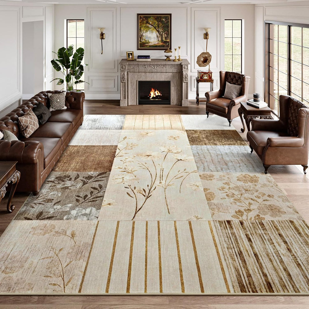 DweIke Floral Rugs for Living Room, 4x6 Washable Area Rug for Dining Room Far...