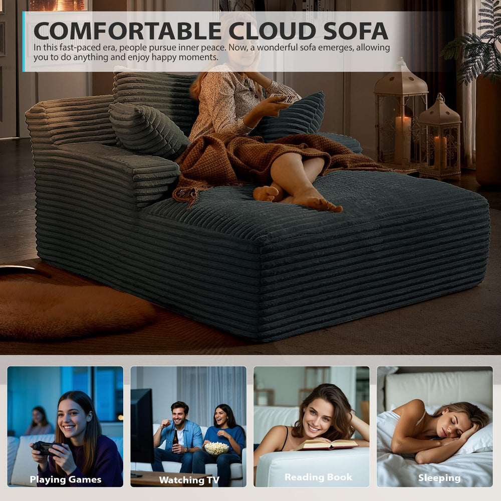 50 Inch Chaise Lounge Chair Indoor, Oversized Corduroy Upholstered Boneless S...