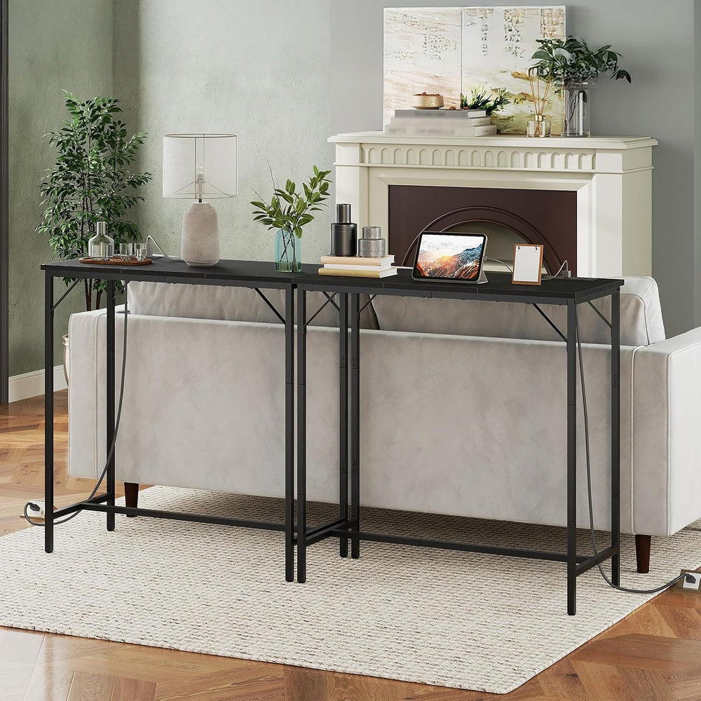 HOOBRO Bar Table with Charging Station, Rectangular Pub Table, High Top Coffe...