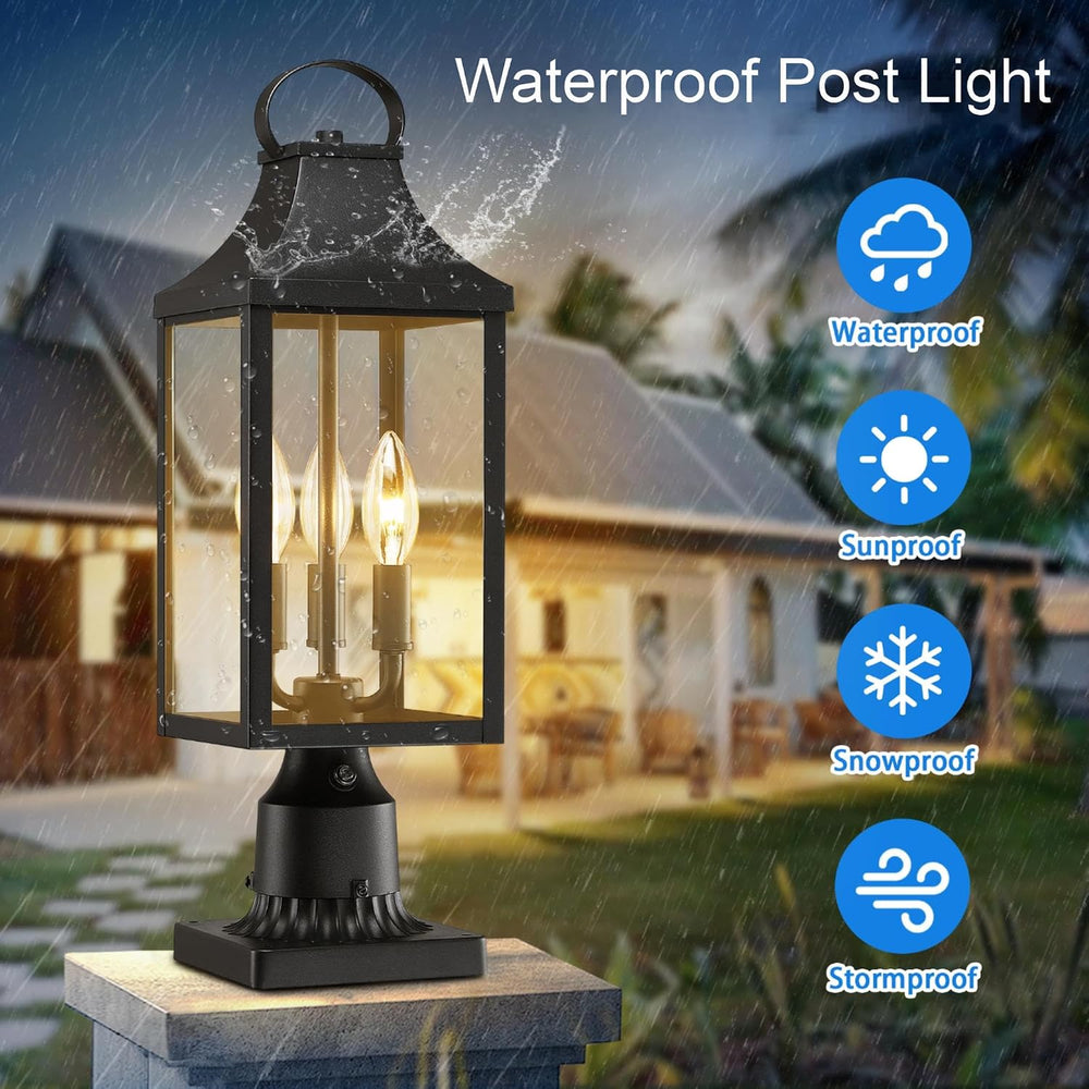 18.62'' Dusk to Dawn Post Light Outdoor, Large 3-Light Lamp Post Light