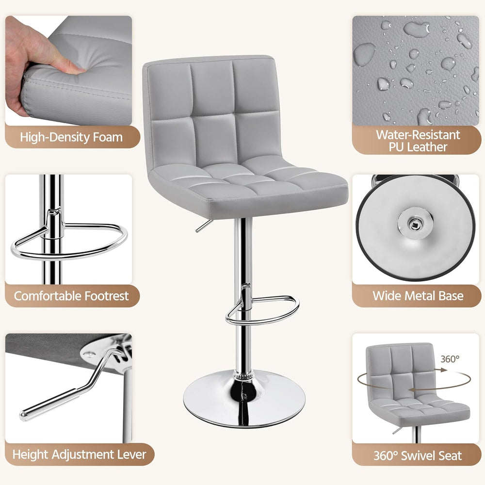 Yaheetech Bar Stools Set of 3 Adjustable Counter Height Barstool Light Gray
