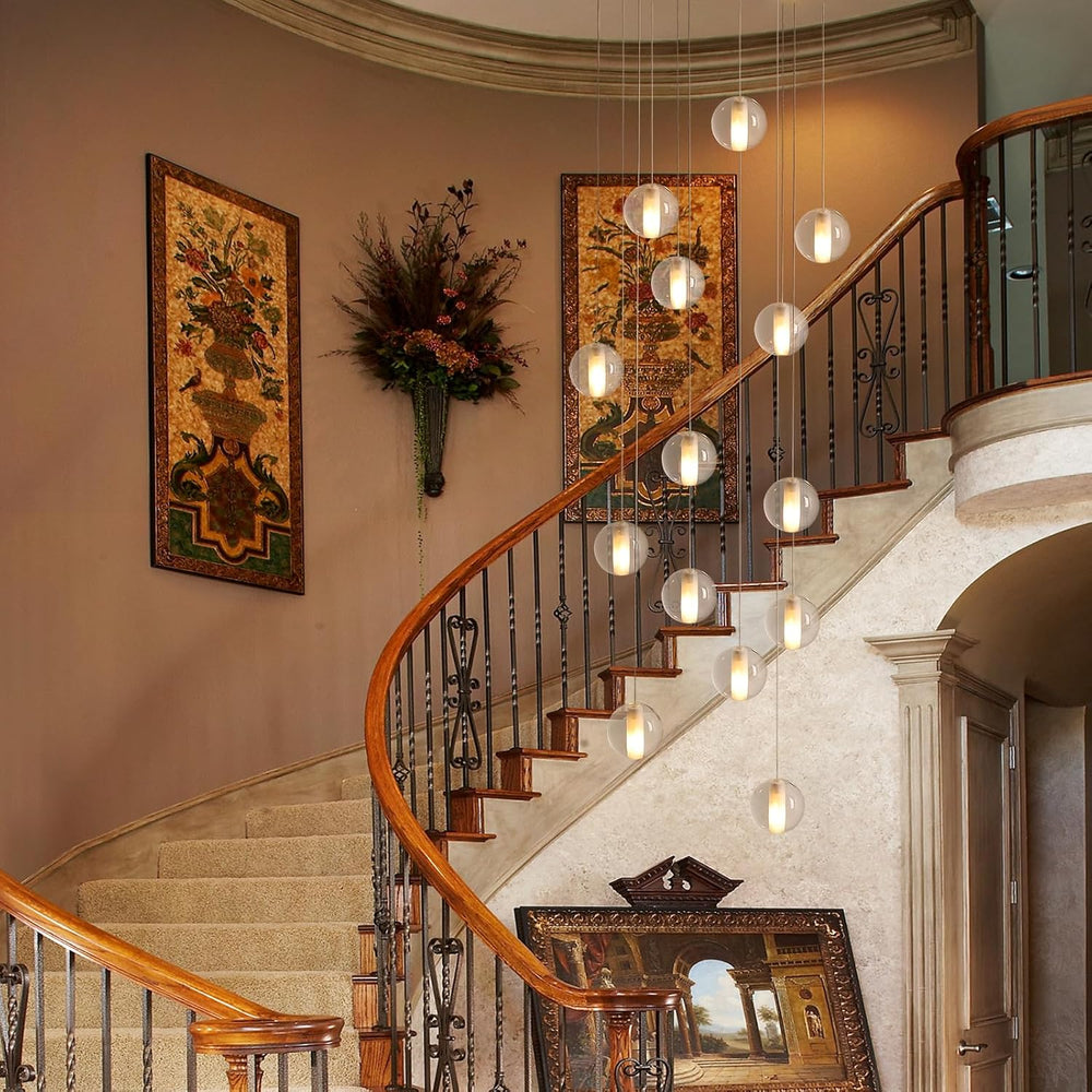 14 Lights Staircase Chandelier for High Ceiling, Dimmable Modern Crystal Rain...