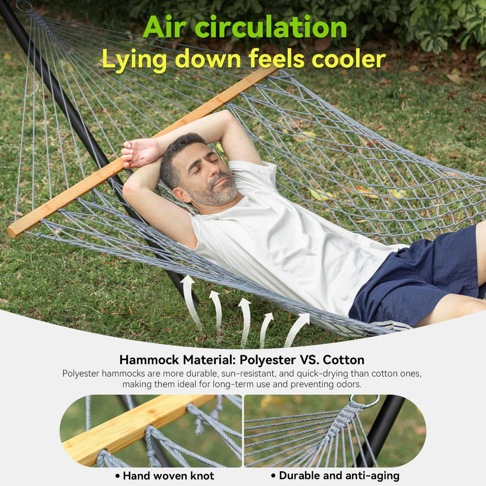 ANAGOO Double Hammock for 2 Person, Handwoven Rope Hammock with Spreader Bar ...