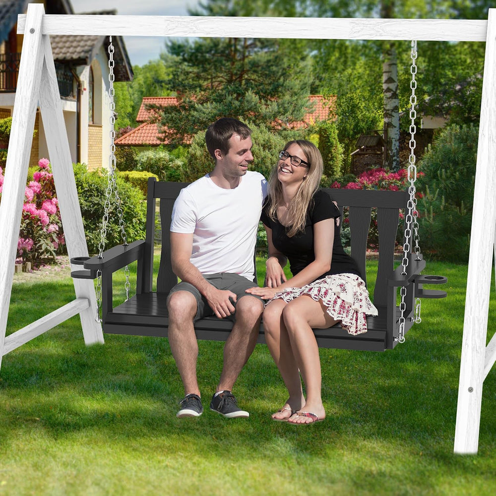 HIPS All-Weather Outdoor Hanging Porch Swing,2 Seat Hanging Swing Bench