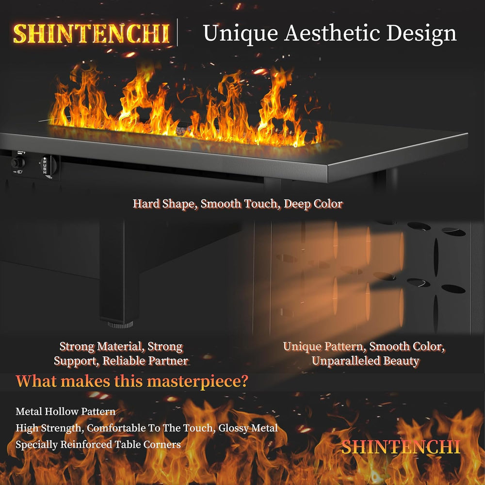 Shintenchi 43" Propane Fire Pit,60,000 BTU Gas Fire Pit Table,Black