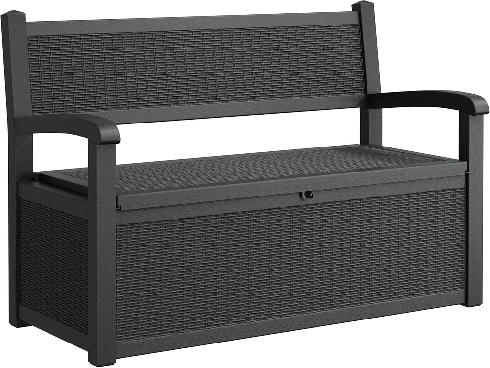 80 Gallon Outdoor Storage Bench, Resin Outside Storage Box with Armrest, Lock...