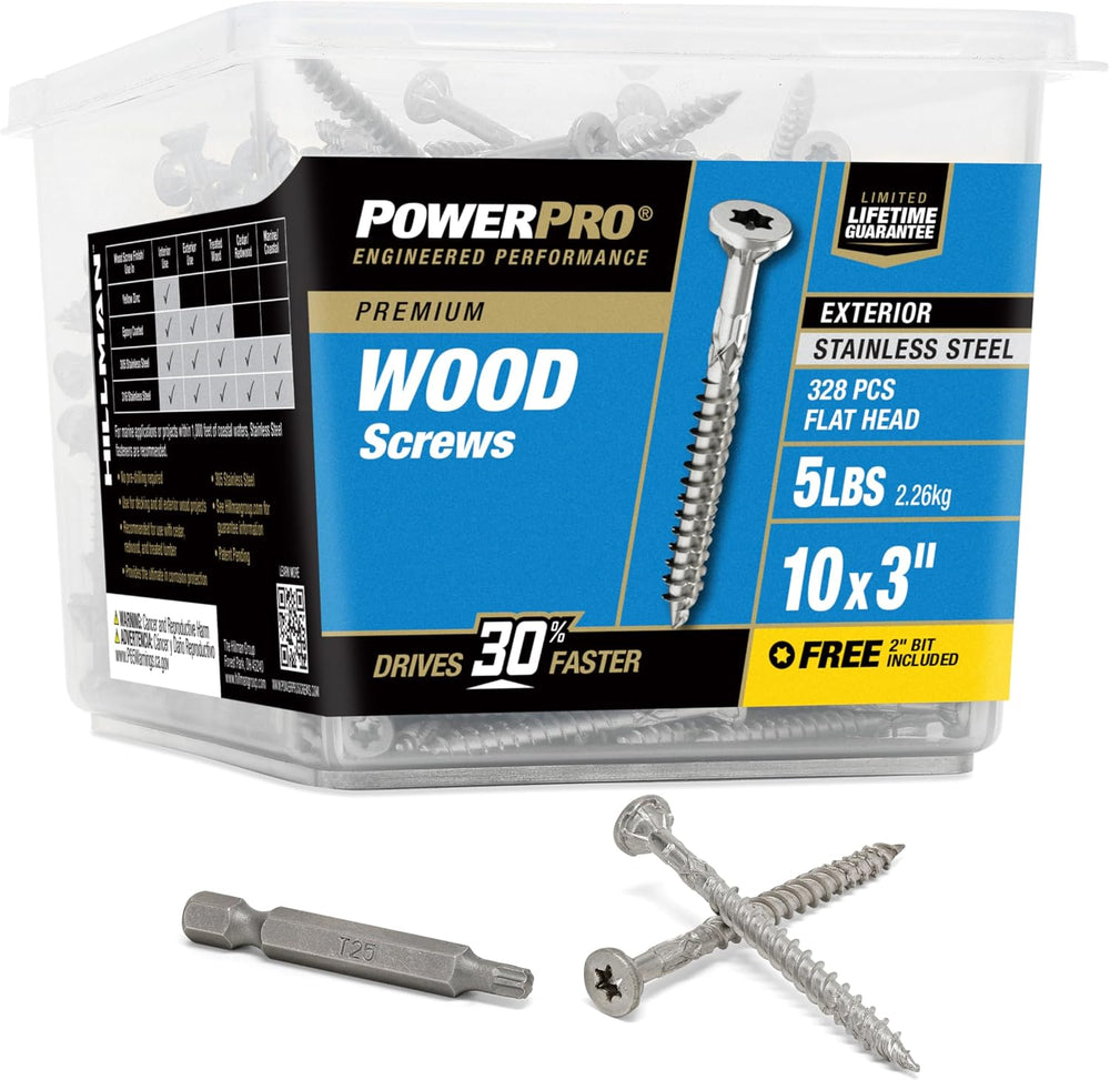Power Pro Premium Exterior Wood Screws, #10 x 3 Inch All-Purpose Deck Screws ...