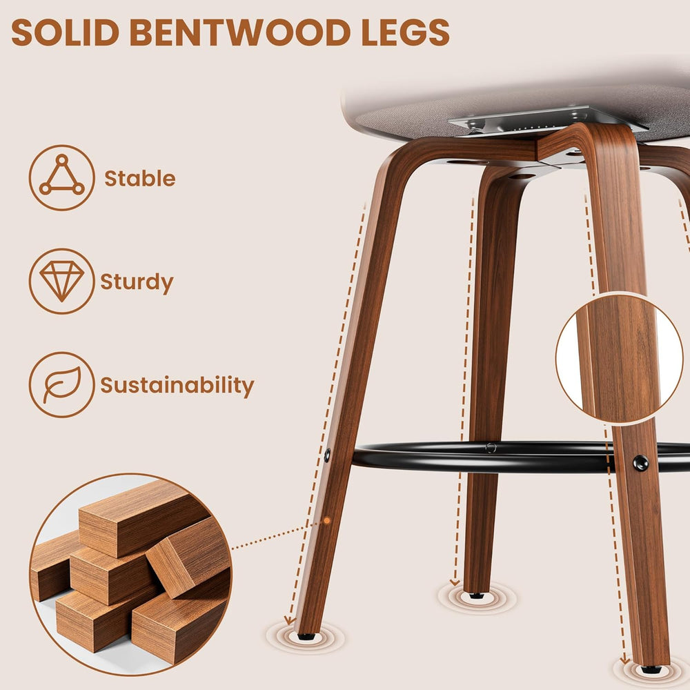 YaFiti Bar Stools Set of 2, 26" Bentwood Counter Height Barstools, Brown