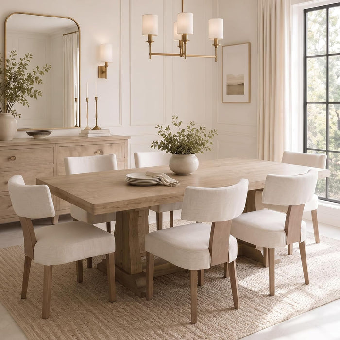 HNY Mid Century Modern Dining Chairs Set of 6 with Seat Covers, Farmhouse Linen Fabric Upholstered Accent Chairs Curved Backrest Kitchen Chairs, with Hardwood Frame, Beige