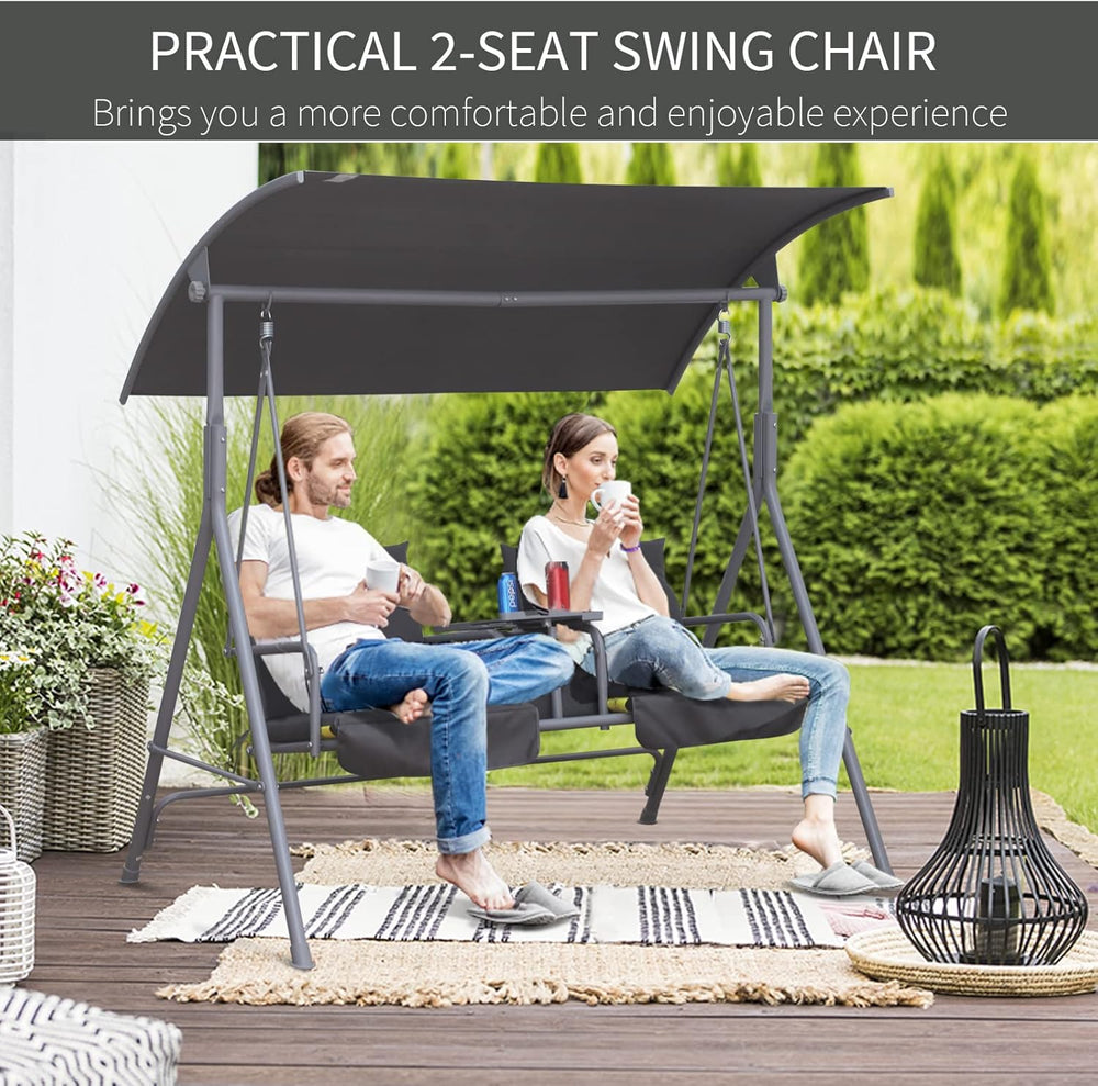 Outsunny 2 Person Porch Swing with Stand Canopy Outdoor Swing Gray