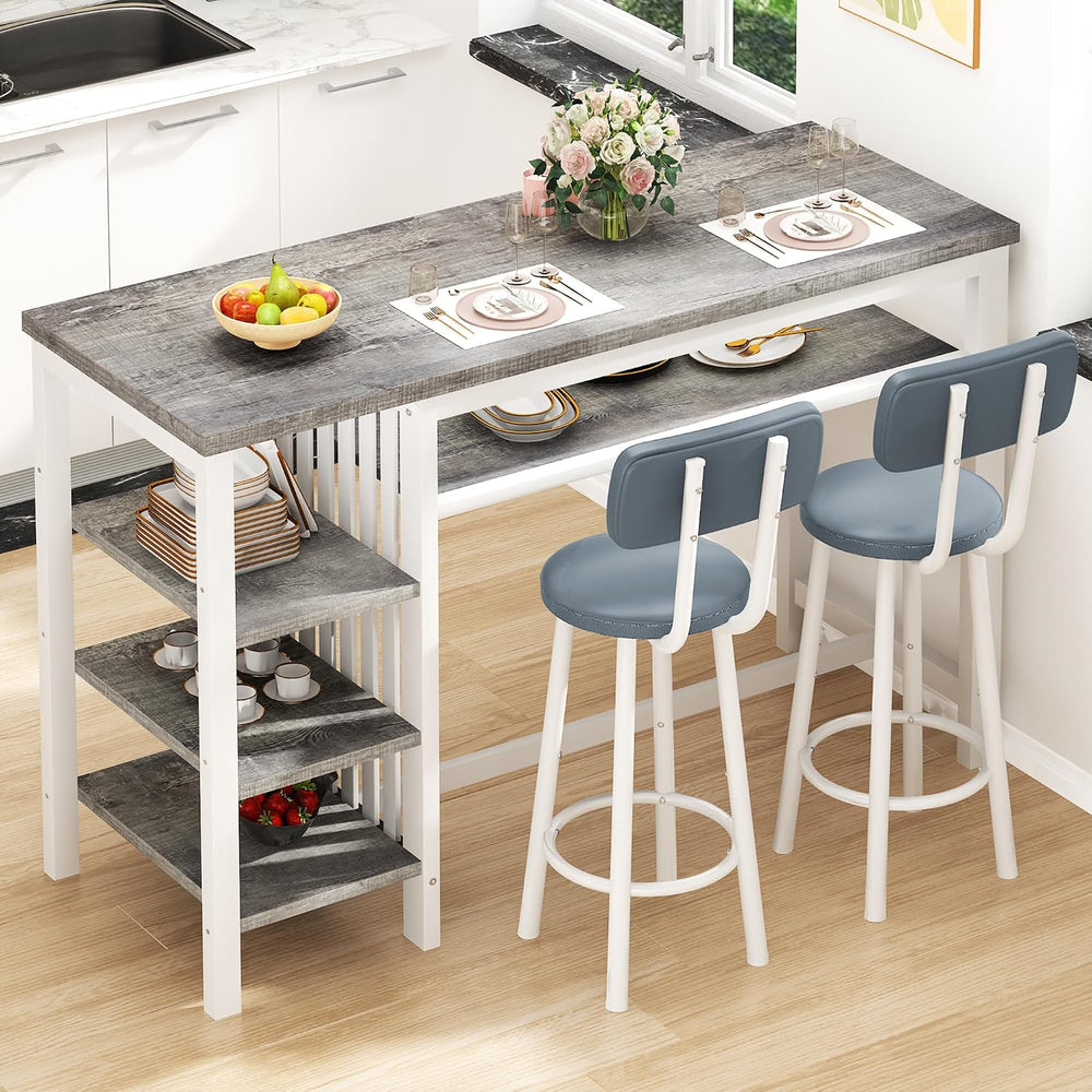 DKLGG 3-Piece Bar Table and Chairs Set, Counter Height Dining Table Set with ...