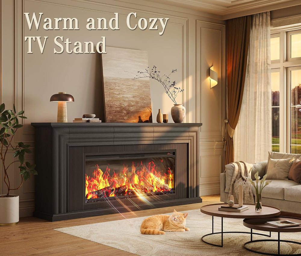 PRAISUN 70'' Fireplace TV Stand with 42'' Electric Fireplace,...