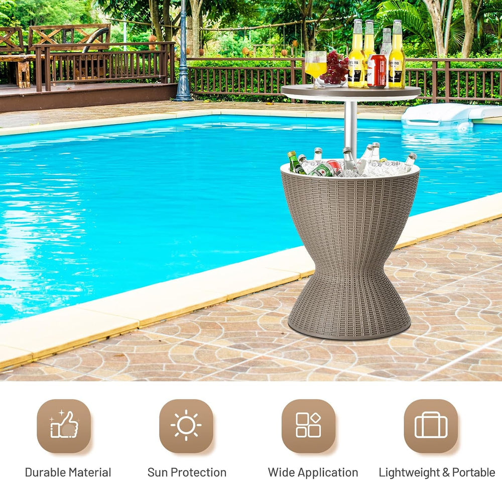 Tangkula Outdoor Cool Bar Table, Rattan Style Patio 8 Gallon Beer and Wine Co...