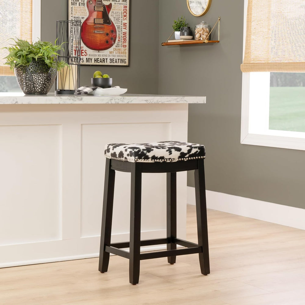 Linon Claridge Black Wooden 24 Incch Seat Height Counter Stool with Black and...