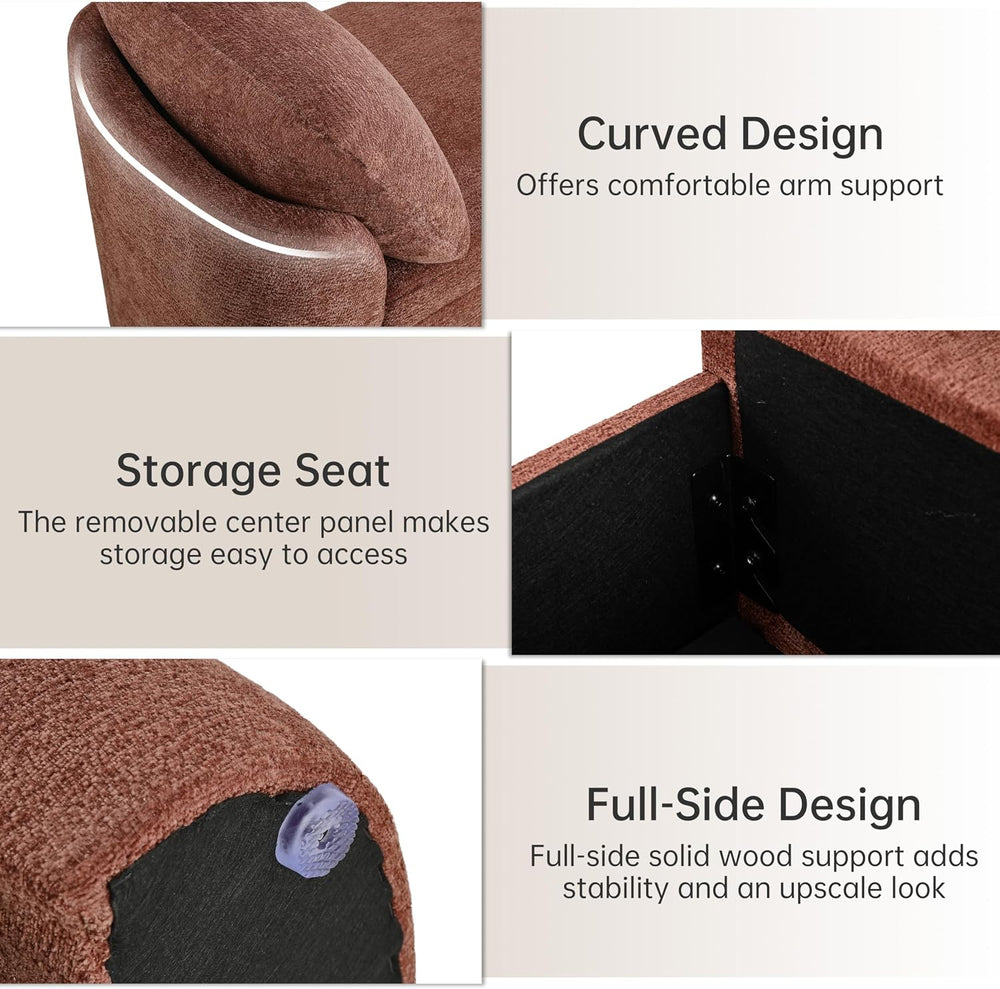 Usaint 58.3" Upholstered Storage Ottoman Bench with 2 Pillows, Rusty Red