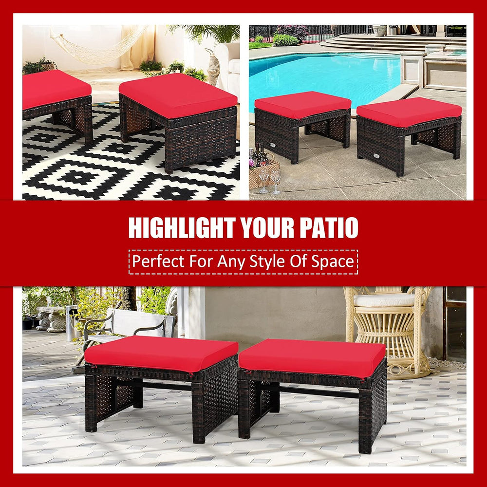Tangkula 2 Pieces Patio Rattan Ottomans, All Weather Outdoor Footstool Footre...