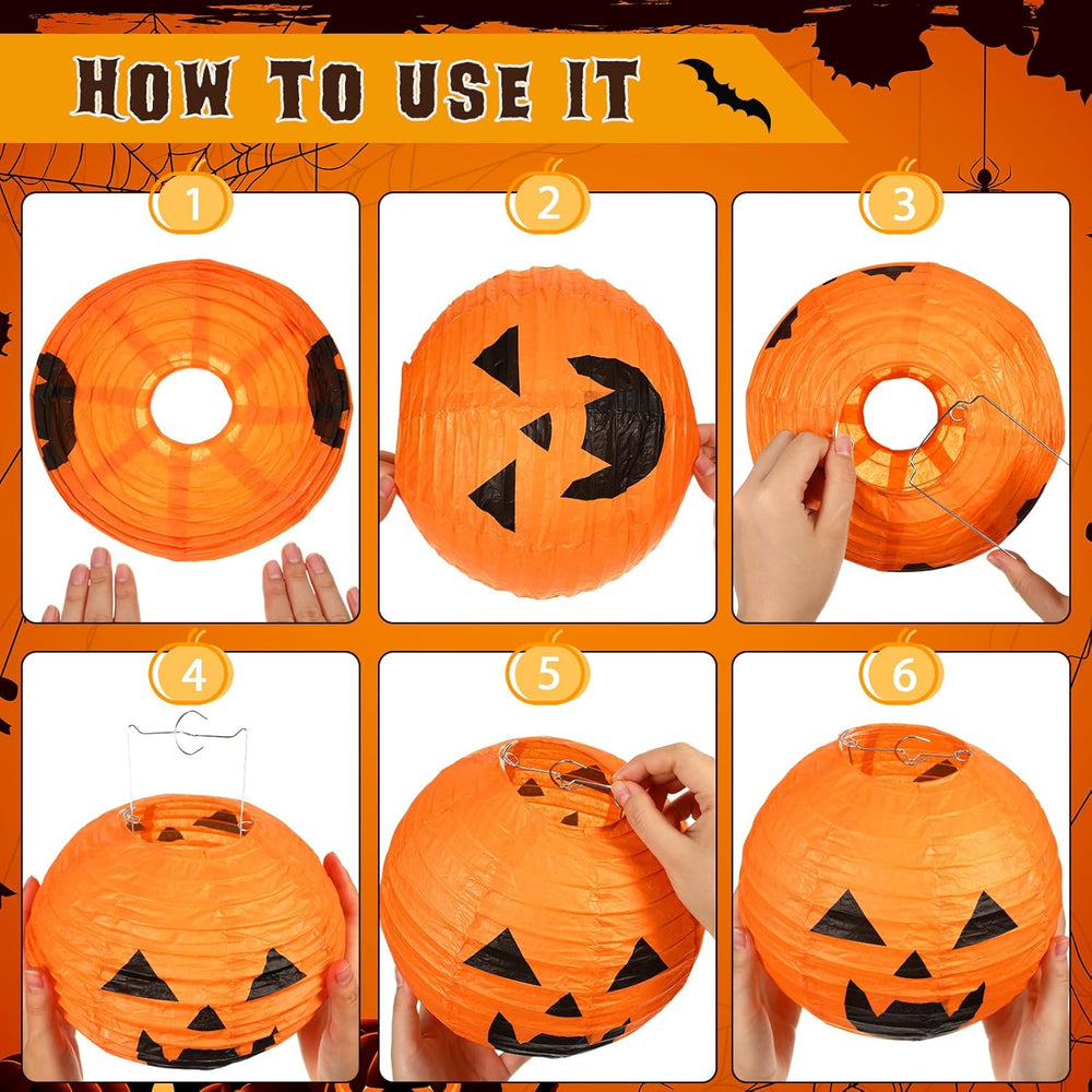 Retisee 20 Pcs 8 Inch Halloween Pumpkin Paper Lanterns Jack O Lantern