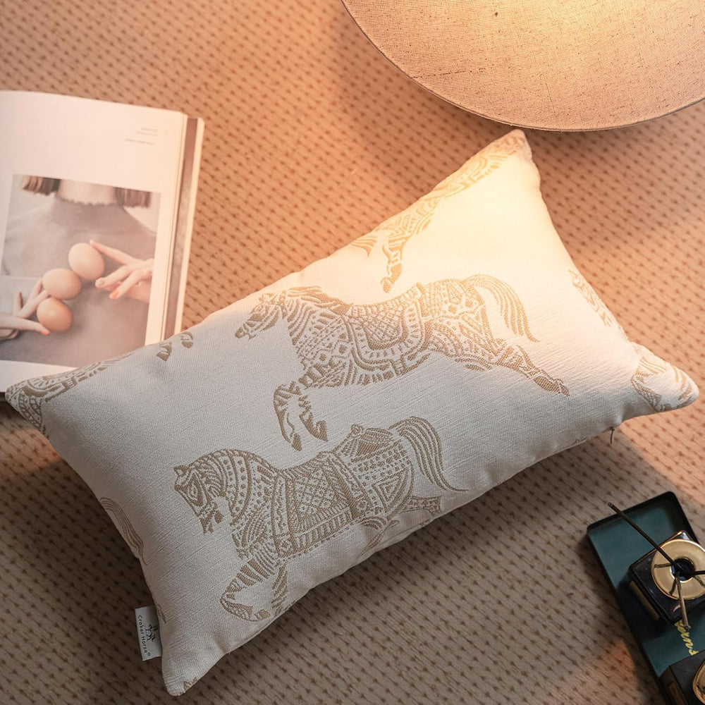 Croker Horse 12x20 inches Throw Pillow Cushion Cover - White Horse Chenille J...