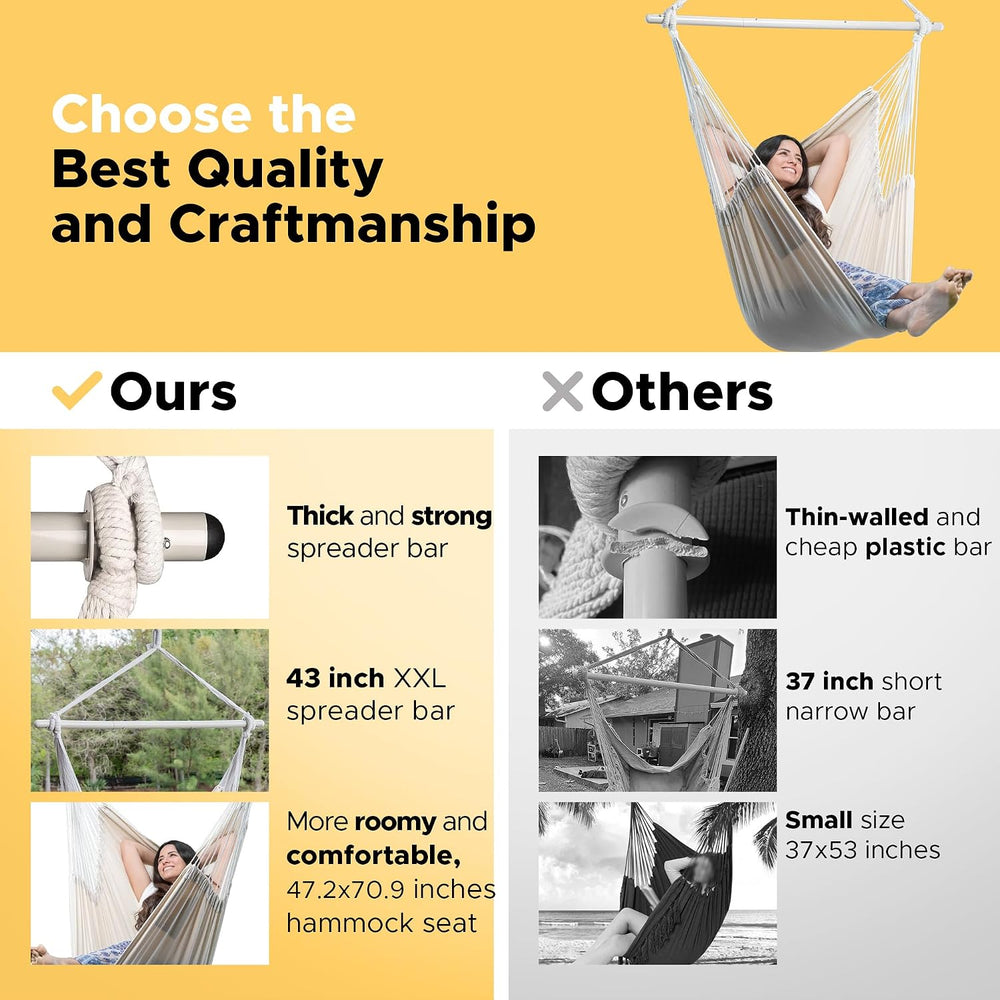ADVOKAIR Hammock Chair Swing XXL, 1/3 Larger Than Standard, 500lbs