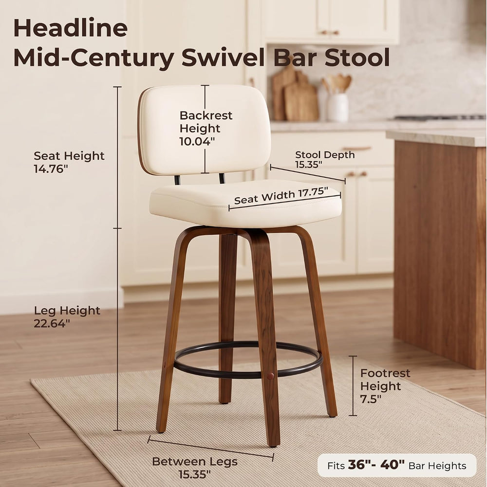 Counter Height Bar Stools Set of 1, 26+inch Swivel Faux Leather Barstool with...