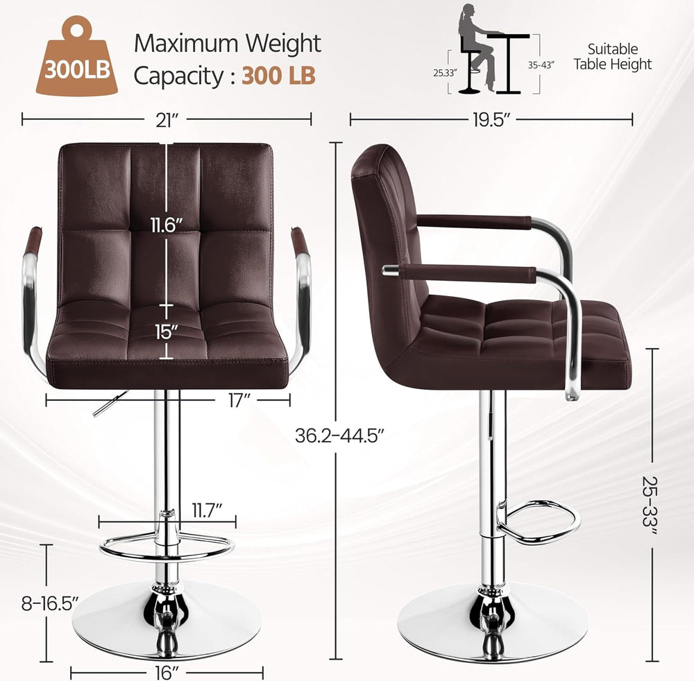 Yaheetech Bar Stools Set of 2, Swivel with Backs, Adjustable Height, Brown