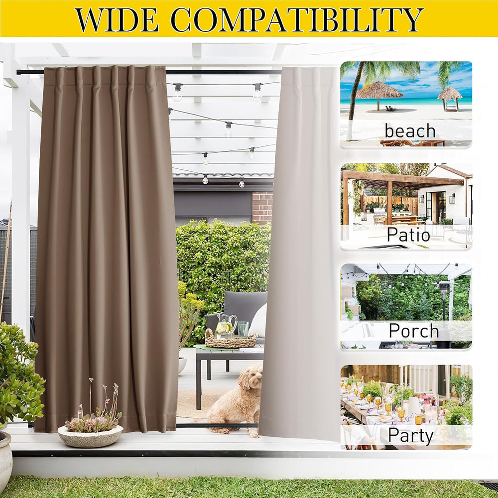 NICETOWN 2 Panels Waterproof Outdoor Curtains Fixed Pocket & Back Tab on ...