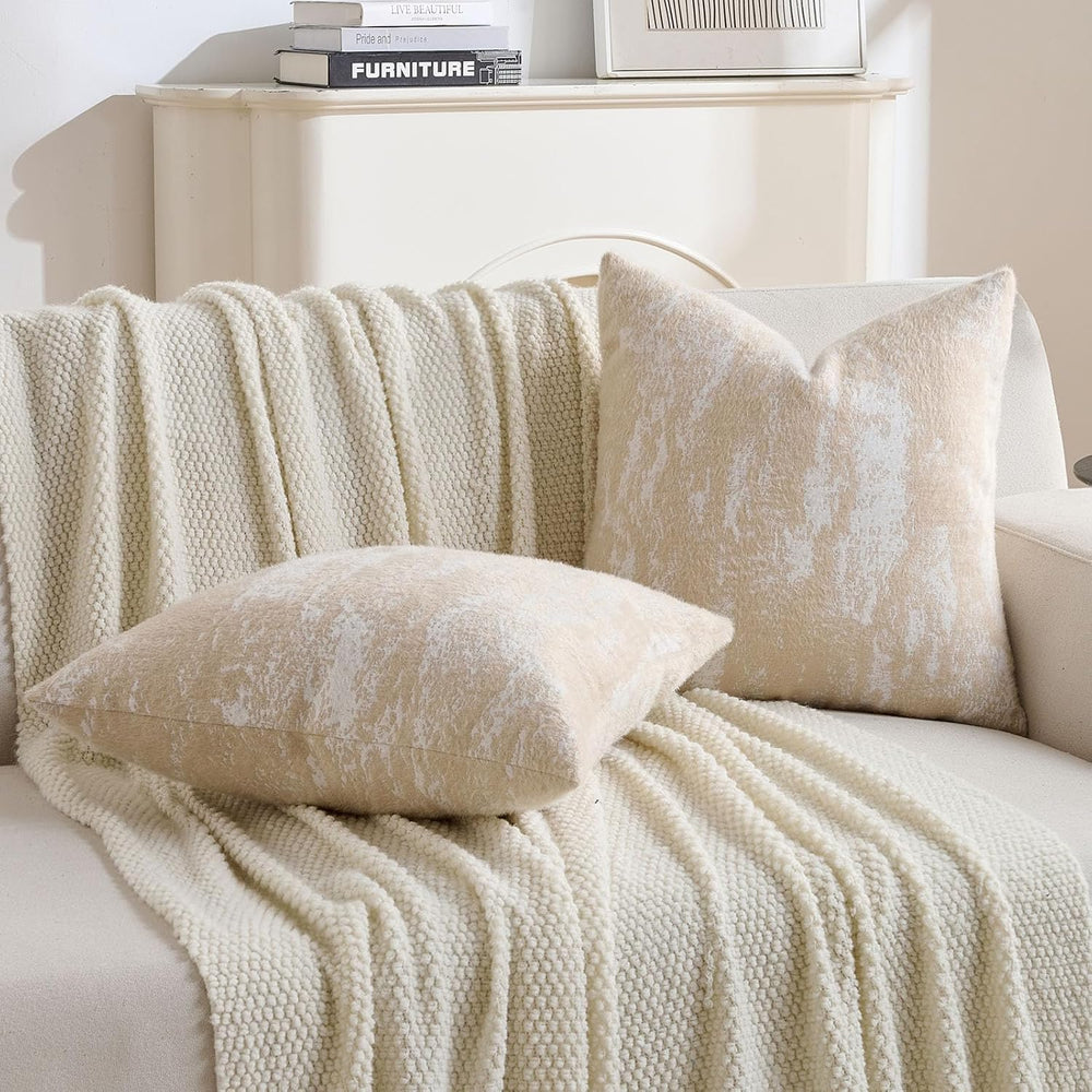 FUTEI Pack of 2 Faux Mink FurThrow Pillow Covers 20x20 Inch Soft Fleece Ink P...