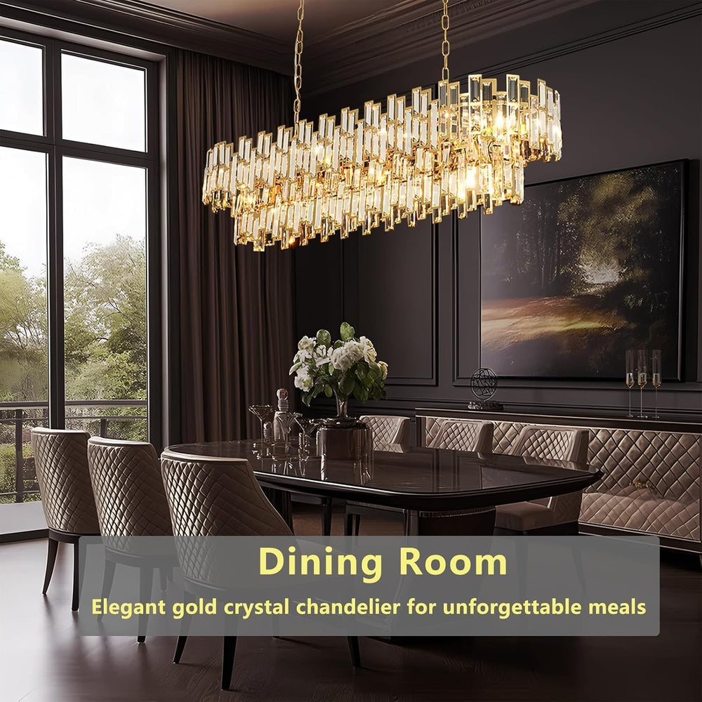 51 Inch Modern Large Crystal Chandelier Light Luxury Gold Rectangular Chandel...