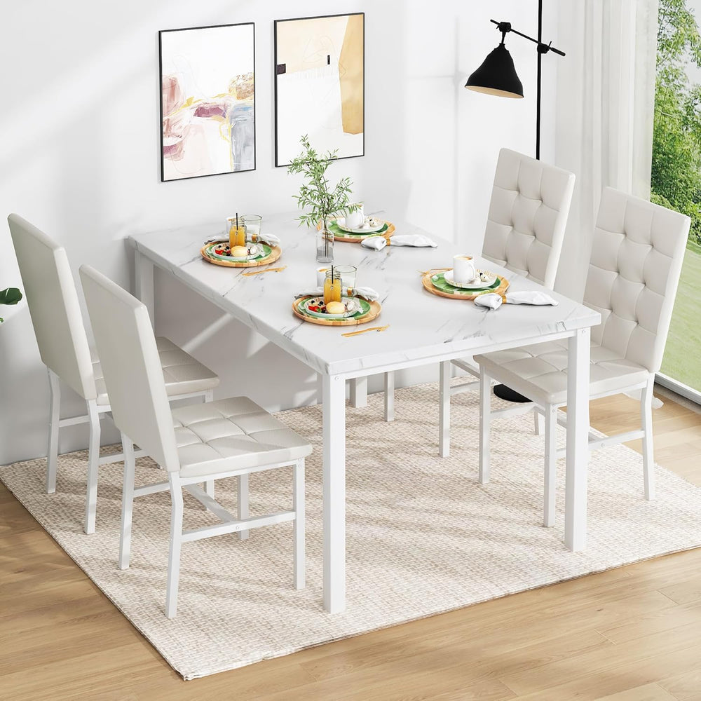 AWQM Dining Table Set for 4,Faux Marble Kitchen Table and Chairs Set of 4, Mo...