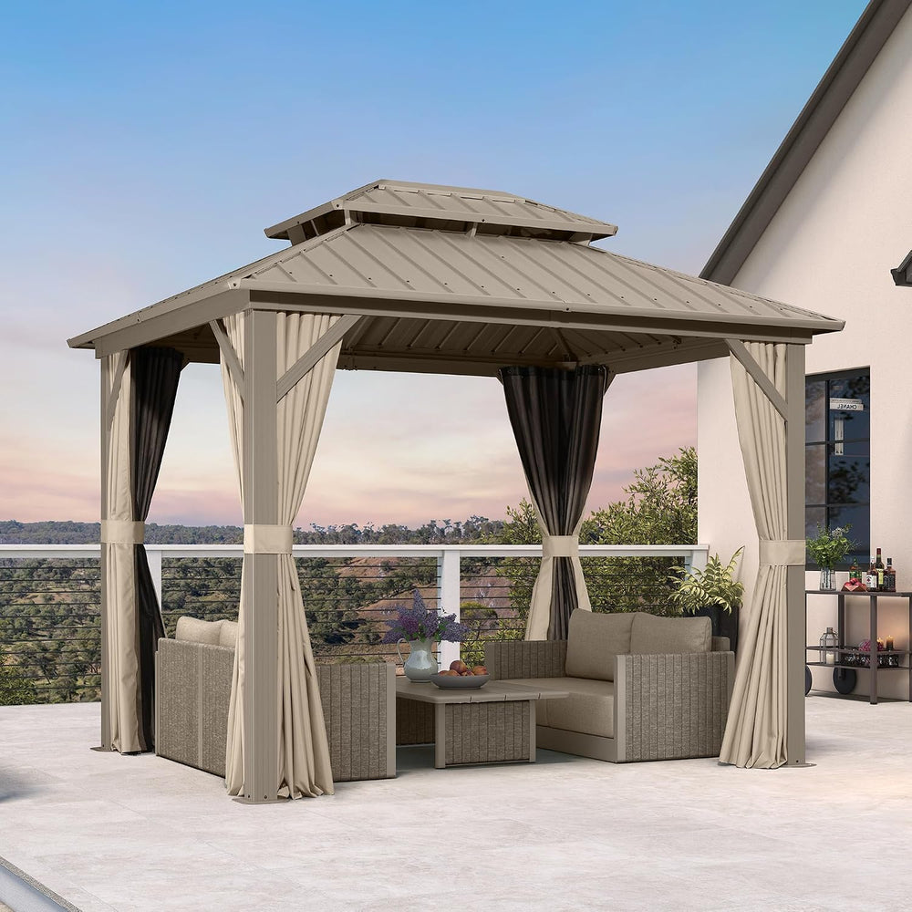 PURPLE LEAF Outdoor Hardtop Gazebo 8' x 10' Champagne Aluminum Structure