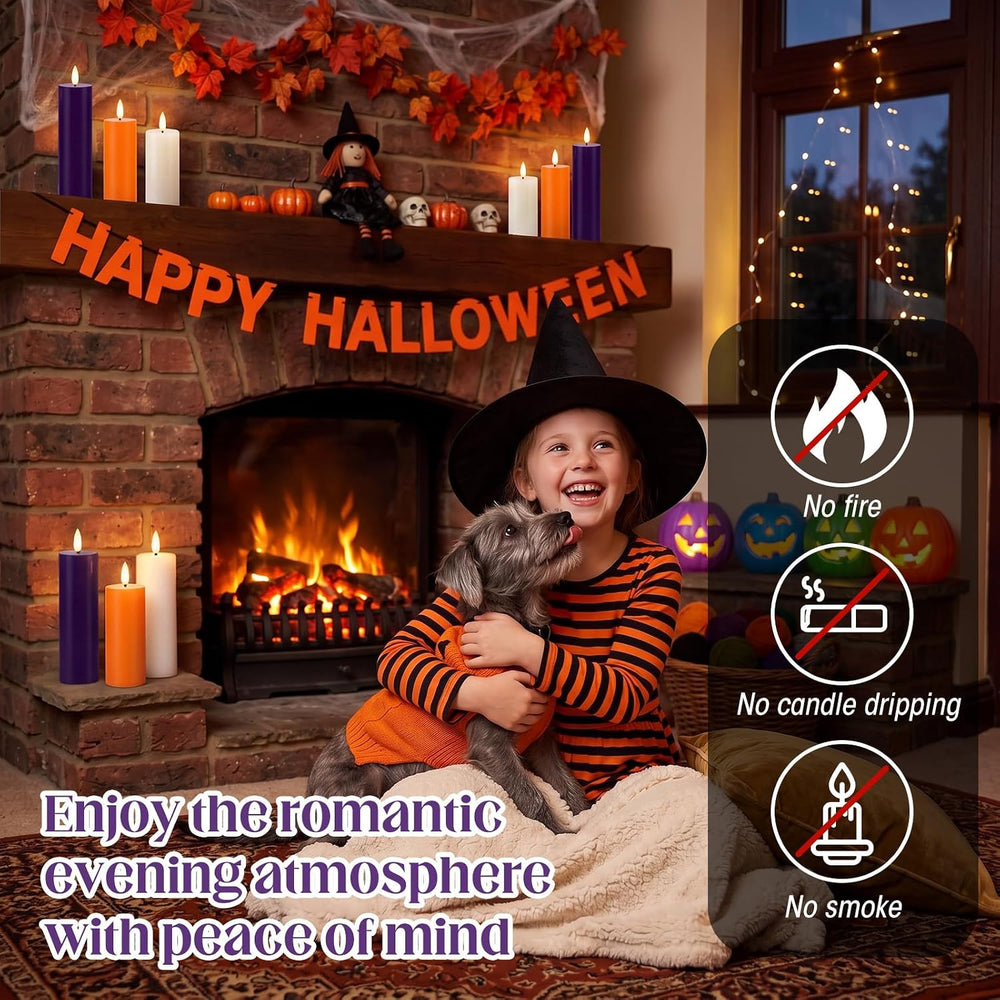 Retisee 9 Pcs Halloween Flameless Pillar Candle with Remote Halloween Decor