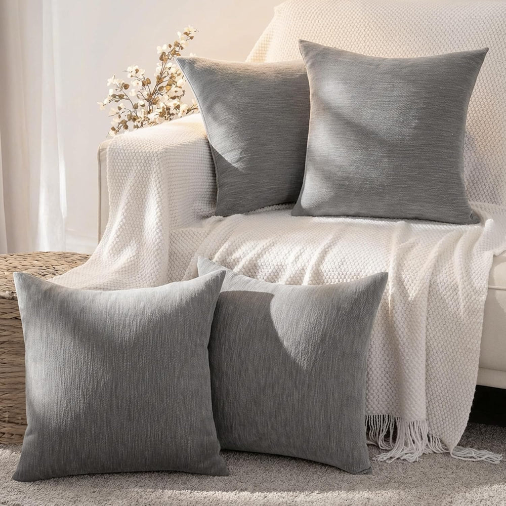 Set of 4 Grey Throw Pillow Covers 20x20 Inch, Neutral Boho Farmhouse Aestheti...