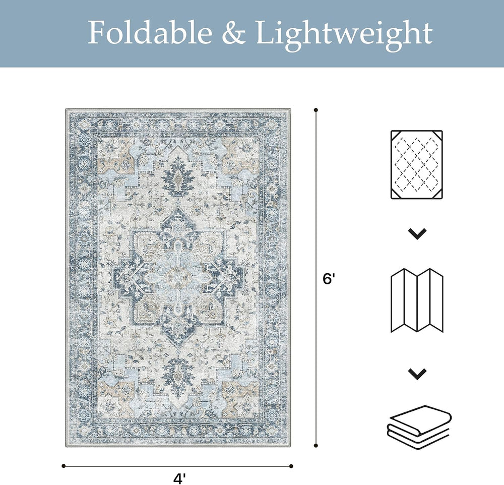 GENIMO Indoor Outdoor Rug, Washable for Patio and Deck, Light Blue, 4x6