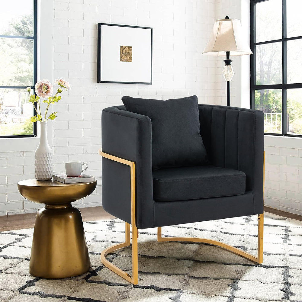 Velvet Modern Accent Chairs Set of 2, Upholstered Barrel Armchair Mid Century...