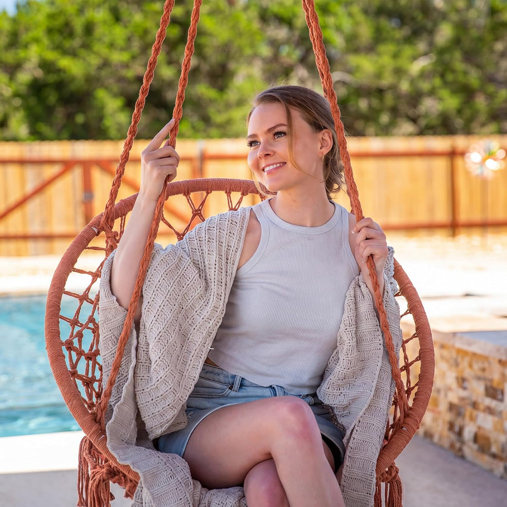 SUNCREAT Rope Hammock Chair, Outdoor Hanging Swing Chair for Bedroom, Brown