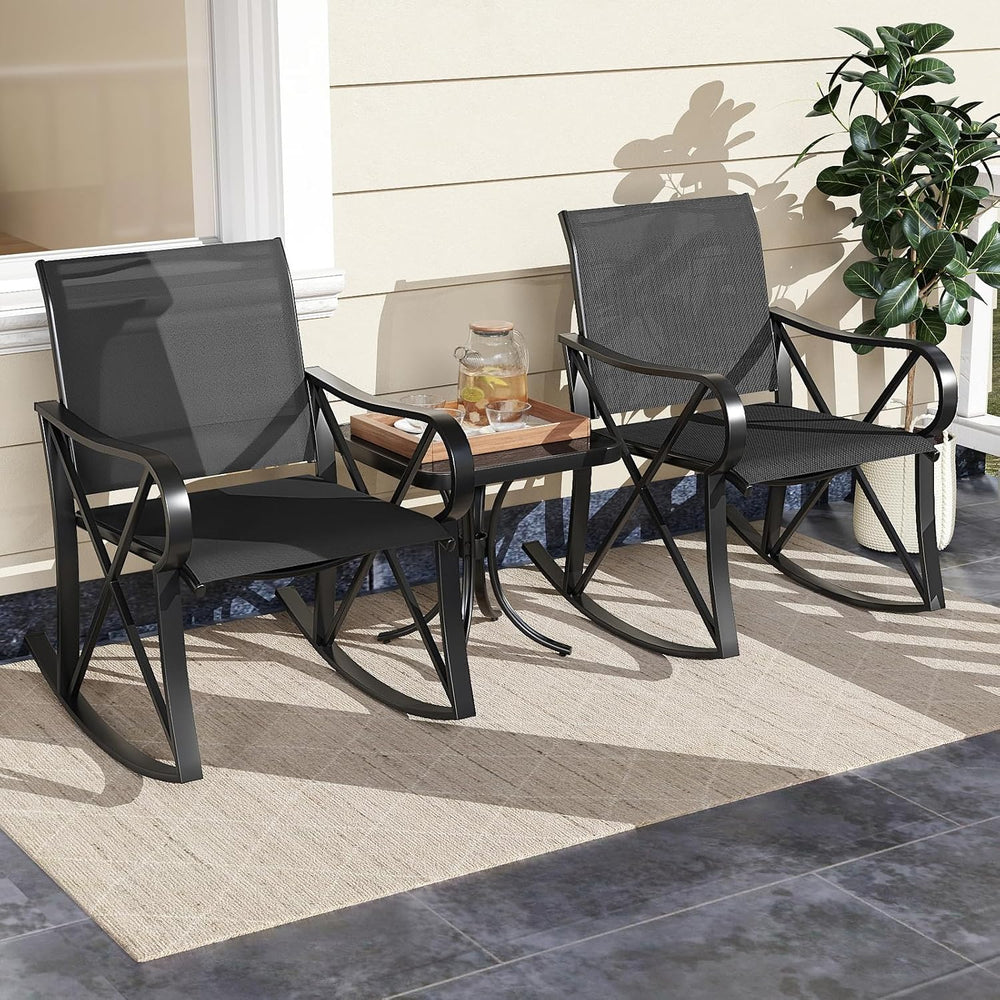 HAPPYGRILL 3-Piece Patio Rocking Bistro Set Rocker Chairs Set with Side Table...