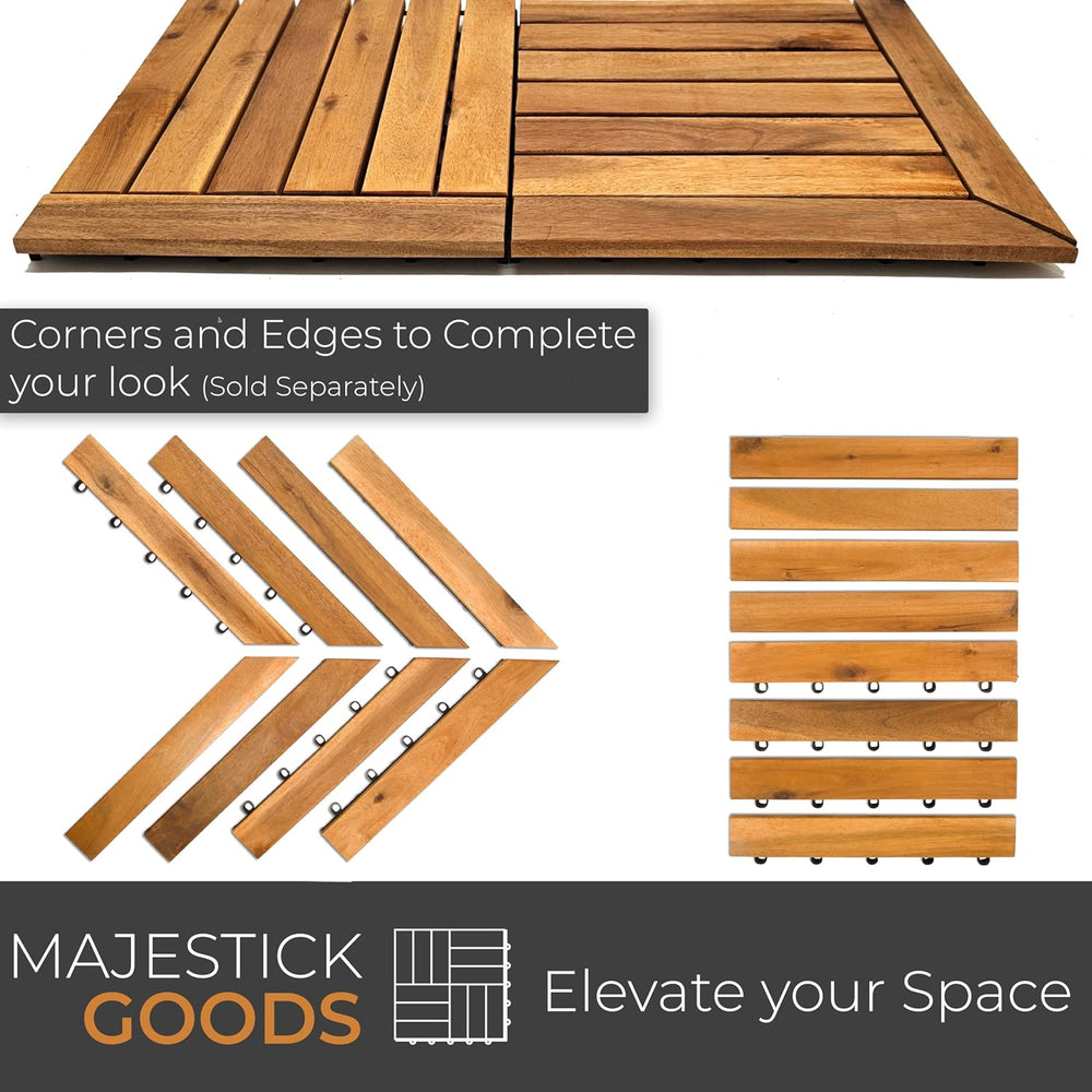 Majestick Goods 8-Pack Long Slat Acacia Wood Interlocking Deck Tiles